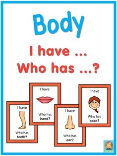 body i have who has? posters with pictures and words to describe what is in the picture