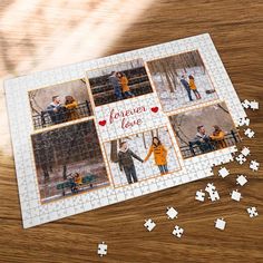 a puzzle with four photos and the words forever love on it