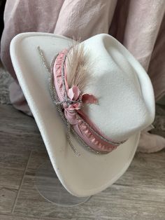 One size fits most  Suede cowgirl hat  Georgeous decorative concert hat  One of a kind  White, pinks golds and silvers  Free shipping pink or white choose at checkout  listing is for one hat White Adjustable Western Costume Hats And Headpieces, Adjustable White Western Costume Hats And Headpieces, Adjustable White Western Costume Hat, Western Costume Hats For Western-themed Events, Western Costume Hats For Themed Events, Western-themed Costume Hats And Headpieces, Western-styled Costume Hats For Western-themed Events, Western One Size Costume Hats For Rodeo, White Western Rodeo Costume Hat