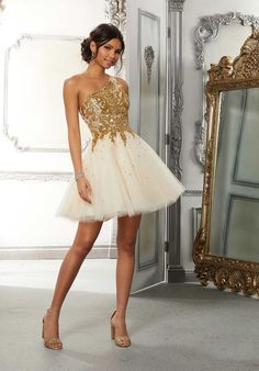 Champagne Dama Dresses, Champagne Gold Color, Silver Cocktail Dress, Dama Dresses, Tulle Party Dress, Full Tulle Skirt, Mori Lee, Dresses Outfits, Prom Dresses With Sleeves