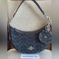 1coach Aria Shoulder Bag In Signature Denim (Coach Cp100) Colorsilver/Black | Signature Denim And Smooth Leather | Inside Multifunction Pocket | Zip-Top Closure, Fabric Lining | Detachable Handle With 11 3/4" Drop | Detachable Strap For Shoulder Or Crossbody Wear With 30" Drop | 10 1/4" (L) X 4 1/2" (H) X 3 1/2" (W)|Style No. Cp100| ***Come With Gift Receipt For Bag*** 2 Coach Circular Coin Pouch In Signature Denim (Coach Cp887) Colorsilver/Black | Signature Denim And Smooth Leather | Zip Closur Pretty Bags, Coin Pouch, Zip Top, Smooth Leather, Coach Bags, Coin, Summer Outfits, Bag Lady, Pouch