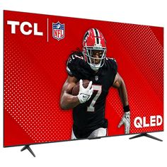 the tcl tv is shown with a football player on it