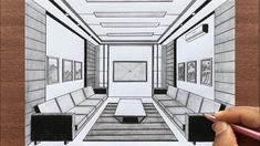 someone is drawing a room with pencils