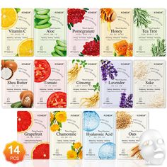 PRICES MAY VARY. 🍋【14 Pack Face Mask Gift Set】Our facial sheet masks skincare with 14 natural ingredients like aloe,pomegranate,honey,tomato,ginseng,lavender,sake,oats,grapefruit,chamomile,hyaluronic acid,vitamin C,tea tree,shea butter.Rich collagen essence can be quickly absorbed by the skin,the skin will feel smoother and younger. 💧【Suitable for All Skin Types】Whether you have dry,oily or sensitive skin,each facial mask focuses on different skin problems,bulk face masks skincare helps to moi Face Masks Skincare, Sheet Face Masks, Women Skin Care, Best Sheet Masks, Masks Skincare, Face Spa, Mask Skincare, Skin Care Face, Cheap Skin Care Products