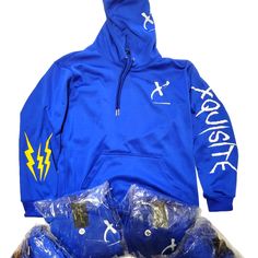 Blue Hoodie With Yellow And White Accents .. With Embroidery Blue Hip Hop Hoodie For Fall, Hip Hop Style Blue Fall Hoodie, Hip Hop Style Blue Hoodie For Winter, Hip Hop Blue Hoodie For Winter, Blue Outerwear With Kangaroo Pocket For Streetwear, Blue Hip Hop Hoodie For Winter, Blue Hip Hop Hoodie, Blue Long Sleeve Hip Hop Hoodie, Spring Blue Sweatshirt With Double-lined Hood