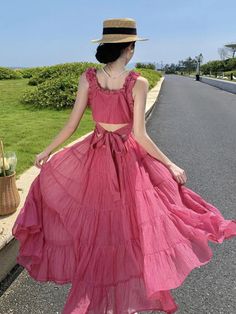 Anokhinaliza Vintage Bandage Holiday Beach Midi Dress Summer Pink Spaghetti Straps Backless Boho Vestidos Female Casual Fairy Clothes Mujer S：Length:110cm， Bust:82cm ，Waist:64cm M：Length:111cm， Bust:86cm ，Waist:68cm L：Length:112cm ，Bust:90cm， Waist:72cm Note: 1. Please follow the size chart to select the size and do not select directly to your habits. 2. The size may have 1-3 cm differs due to manual measurement. 3. As we all know, the different computers display colors differently, the color of Pink Summer Dress With Tie Straps, Pink Backless Maxi Dress With Ruffles, Pink Tie Straps Maxi Dress For Beach, Pink Ruffled Backless Maxi Dress, Pink Vacation Dresses With Tie Straps, Pink Flowy Maxi Dress With Tie Back, Pink Halter Neck Dress With Tie Straps, Pink Halter Neck Sundress, Backless Ruffled Sundress For Beach