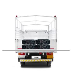 the back end of a white truck on a white background