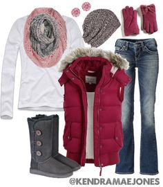 ; Beautiful Winter Outfits, Red Outfits, Cute Outfits With Leggings, Country Girl Style, Uggs Outfit, Fashion Scarves, Red Outfit, Warm Outfits, Boot Cut Jeans