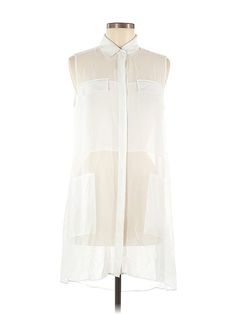 Kenneth Cole New York Sleeveless Button Down Shirt Size: X-Small Tops - used. No Fabric Content | Kenneth Cole New York Sleeveless Button Down Shirt: Ivory Tops - Size X-Small Sleeveless Tops For Layering With Button Closure, Casual Sheer Sleeveless Tops, Sleeveless Sheer Top For Daywear, Sheer Sleeveless Top For Daywear, White Button-up Tank Top For Spring, Sheer Sleeveless Blouse, Sleeveless Sheer Summer Blouse, White Sleeveless Blouse For Layering, Sleeveless Button Down Shirt