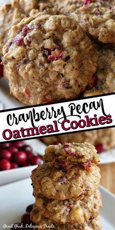 cranberry pecan oatmeal cookies stacked on top of each other