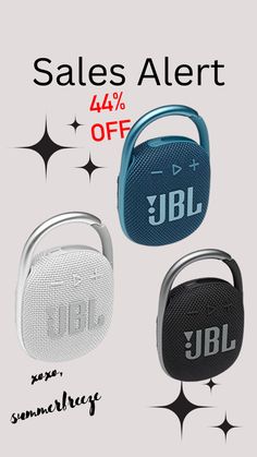 an advertisement for jbl's sales alert is shown in three different colors and styles