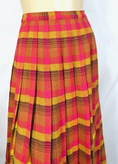 Vintage 50s 60s Sailmates Pleated Plaid Wool Rayon or Blend Skirt S 26.5  | eBay Retro Pleated Mini Skirt, Fitted Retro Orange Skirt, Vintage Multicolor Skirt For Fall, Retro Pleated Skirt For Fall, Fitted Vintage Plaid Skirt, Wool Pleated Skirt, 70s Skirt, Clothes Board, 60s Mod