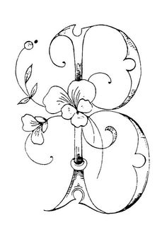 the letter b is decorated with flowers and leaves, vintage line drawing or engraving illustration