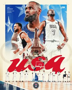 an image of the usa basketball team with the eiffel tower in the background