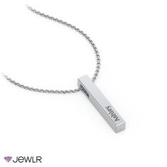 Fun and unique, this personalized necklace gives you the option of adding multiple bars to create your very own stylish look. Celebrate your family unit by engraving the front and back of each bar with the names of loved ones, significant dates, or a special message. Customize in your choice of sterling silver or gold.

This necklace comes with a cable chain in sterling silver, and a dainty rope chain in white, yellow, or rose gold. In gold, you can upgrade to our diamond cut cable chain for a t Modern Personalized Rectangular Jewelry, Personalized Modern Name Necklace For Anniversary, Modern Engraved Jewelry For Personalized Gift, Elegant Stainless Steel Jewelry With Engraved Text, Custom Name Silver Bar Necklace, Custom Name Silver Rectangular Bar Necklace, Custom Name Rectangular Silver Bar Necklace, Elegant Silver Bar Necklace With Custom Name, Elegant Personalized Silver Bar Necklace