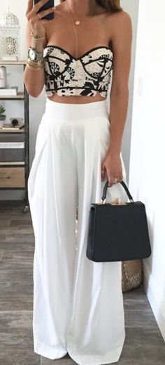 Love this combo White Wide Leg Pants For Summer Night Out, Casual White Party Pants, Casual White Pants For Party, Casual White Wide Leg Pants For Party, White Wide Leg Trousers For Night Out, White Wide-leg Pants For Night Out, Bridget Bardot, Maxi Skirts, Narnia