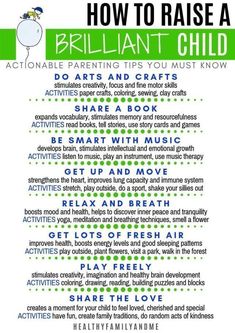 a poster with the words how to raise a brilliant child