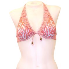 Removable bow front, ties at neck & hook back closure. Underwire Halter Top For Sunbathing, Underwire Halter Top For Sunbathing In Summer, Underwire Halter Top For Summer Swimming, Underwire Tankini For Beach, Underwire Tankini Beachwear For Beach, Summer Halter Top With Underwire For Swimming, Beachwear Tankini With Underwire For Beach, Casual Underwire Swimwear For Beach Season, Fitted Swimwear With Padded Cups For Vacation