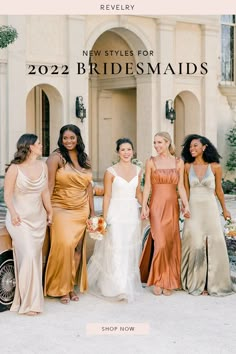 four bridesmaids standing in front of a car with the caption new styles for 2021 bridesmaids