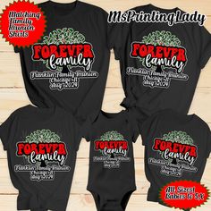 New Customizable Family Reunion Shirts -Family Forever Custom Matching Group Shirt/ Vacation Shirts- Unisex, Kids, Babies  Family BBQ and Vacation Shirts You can change the wording to fit your family needs. For example: Leggin Cook-Out / Thompson Family Vacation/ Etna Brown Clan FOR FASTER PROCESSING, PLEASE KEEP ORDERS TO ONE ADDRESS.  I will provide a mockup for review prior to print. After approved, I will print and mail.  These matching family shirts will make memories and smiles for your fa Family Reunion Tshirt Design Ideas, Family Reunion Shirts Ideas, Family Reunion Tshirt Design, Reunion Tshirt Design, Family Reunion Shirts Designs, Family Reunion Outfit, Family Shirt Design, Family Reunion Shirts, Family Bbq