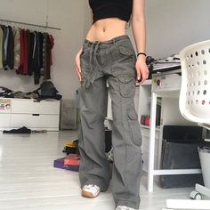 Multi Pocket Drawstring Cargo Pants - nightcity clothing Mama Jeans, Black Wide Leg Jeans, Streetwear Cargo Pants, Distressed Overalls, Fairycore Clothes, Hip Hop Pants, Retro Pants, Denim Decor, Black Jeans Women