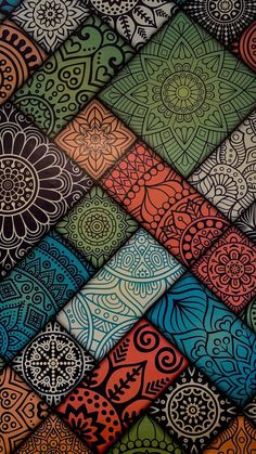 many different colored patterns are arranged in the same pattern, and each has an intricate design on