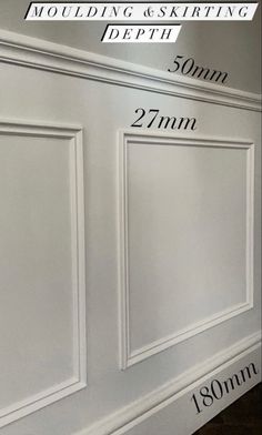 the measurements for molding and painting on a wall with white paneling in different sizes