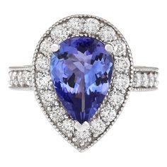 4.12 Carat Natural Tanzanite 14K White Gold Diamond Ring - Fashion Strada Luxury Engagement Ring, Sapphire Cocktail Ring, 14k White Gold Diamond Ring, Luxury Engagement Rings, Tanzanite Diamond Ring, Tanzanite Diamond, Blue Tanzanite, Diamond Cocktail Rings, White Gold Diamond Rings