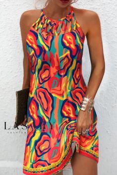 Lasaky - Chic Geometric Print Backless Contrast O Neck Dress: A Must-Have Bohemian-inspired Fashion Statement Casual Chique Stijl, Style Désinvolte Chic, Style Casual Chic, Chic Type, فستان سهرة, Straight Dress, Stylish Plus, Vestido Casual, Casual Chic Style