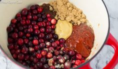 cranberry sauce and other ingredients in a red pot