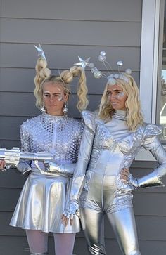 Disco Space Cowgirl Outfit, Silver Dress Costume, Halloween Space Costumes, Space Costumes Women, Outer Space Party Outfit, Intergalactic Aesthetic Outfit, Women Space Costume, Space Night Theme Outfit