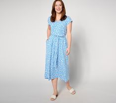 What a fresh spring/summer find! If effortless, one-piece dressing is your preference for particularly warm weather, grab this of-the-moment midi dress, featuring a faux-wrap front with a sweet self-tie belt. Its floaty, easy-breezy feel will keep you cool, cute, and confident. From Denim & Co.® Fashions. Spring Maxi Dress With Tie Waist For Day Out, Summer Midi Dress With Tie Waist, Relaxed Fit Midi Dress For Summer Daytime, Summer Midi Dress With Relaxed Fit For Daytime, Summer Midi Length Wrap Dress, Spring Relaxed Fit Midi Dress For Daywear, Spring Midi Dress With Relaxed Fit For Daywear, Casual Midi Dress With Tie Waist For Day Out, Knee-length Tie Waist Midi Dress For Vacation