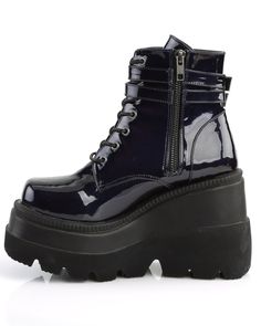 4 1/2" (114mm) Wedge Platform Lace-Up Front Ankle Boot w/ Double Buckled Ankle Straps, Inside Zip Closure Alternative Shoes, Demonia Shoes, Festival Shoes, Punk Boots, Gogo Boots, Cosplay Shoes, Platform Ankle Boots, Womens Knee High Boots, Womens Ankle Boots