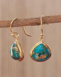 Lihue Earrings * Copper Turquoise * Gold Plated 18k or Sterling Silver – ByCila, Inc Turquoise Jewelry Gold, Turquoise Earrings Gold, Faberge Jewelry, Designer Handmade Jewellery, Copper Turquoise, Jewelry Fashion Trends, Jewelry Show, Gem Stones, Brass Gold