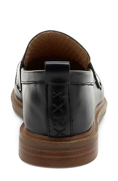 A classic penny keeper and tonal stitching lend elegant polish to a rich leather loafer set on a cushioned footbed and stacked heel. Cushioned footbed Leather upper/textile lining/rubber and synthetic sole Imported Classic Closed Toe Loafers With Cushioned Footbed, Classic Closed Toe Moccasins With Cushioned Footbed, Classic Closed Toe Dress Shoes With Cushioned Footbed, Classic Oxfords With Cushioned Footbed And Flat Heel, Classic Oxfords With Cushioned Footbed, Leather Wingtip Loafers With Cushioned Footbed, Classic Dress Shoes With Leather Footbed And Flat Heel, Classic Dress Shoes With Flat Heel And Leather Footbed, Leather Moccasins With Cushioned Footbed For Work