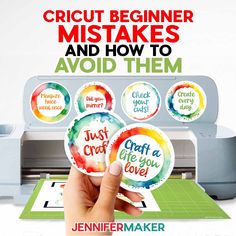 someone is holding up some stickers with the words cricut beginner makes and how to avoid them