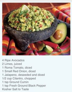 the recipe for guacamole is displayed on a plate with an avocado