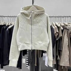 2024 Korean style solid color hoodie casual splicing loose zipper short jacket personalized Geometric Clothing, Solid Hoodie, Ladies Short Jackets, Color Sweatshirt, Streetwear Fits, Harajuku Style, Zipper Shorts, Korean Fashion Trends, Long Sleeves Coats