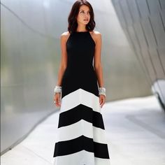 S M L Xl Long Black And White Dress Formal, Party Long Dress, Long Striped Dress, Cheap Dresses Casual, Cute Casual Dresses, A Line Maxi Dress, Ankle Length Dress, White Dress Party, High Waist Fashion