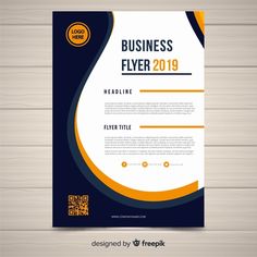 a business flyer with an orange and blue design