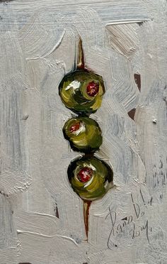 an abstract painting of three green peppers on a white background