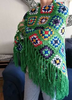 Green Embroidered Bohemian Shawl, Bohemian Multicolor Shawl, Bohemian Green Crochet Shawl, Elegant Multicolor One-size Shawl, One-size Multicolor Shawl, Triangle Shawls, Lace Shawl, Knitted Shawls, Crochet Shawl