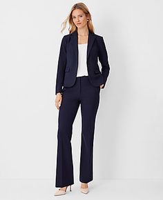 Elevate your wardrobe with the Ann Taylor High Rise Trouser Pant in Seasonless Stretch, a perfect blend of style and comfort. These trousers are designed to flatter with a high-rise waist that sits just below the natural waistline, and a tailored fit that streamlines your silhouette. The slight flare at the leg opening adds a touch of elegance, making these pants ideal for both office and evening wear.

- **Size:** Regular - 4
- **Color:** Deep Navy Sky
- **Material:** 68% Polyester, 29% Viscose Elegant Spring Career Pants, Fitted Wide Leg Career Bottoms, Chic Career Pants For Fall, Classic Spring Career Bottoms, Elastane Dress Pants For Office, Spring Business Pants In Elastane, Spring Business Elastane Pants, Chic Fall Career Bottoms, Spring Classic Elastane Dress Pants