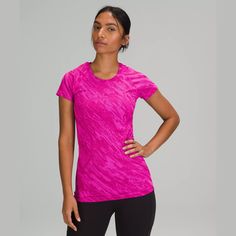 Go ahead, get sweaty. The Swiftly Tech collection, powered by seamless construction, is the ultimate gear for running and training. Designed for Run. Skims your body:Sits below the waistband for moderate, everyday coverage. Silverescent technology, powered by X-STATIC, inhibits the growth of odour-causing bacteria on the fabric. 'Wash with like colours', 'Machine wash cold', 'Do not bleach', 'Tumble dry low', 'Do not iron', 'Do not dry clean', 'Imported'. Skip-the-Chafe, Seamless Construction. A Lulu Lemon Shorts, Lululemon Swiftly Tech Short Sleeve, Dream Items, Swiftly Tech Short Sleeve, Camo And Pink, Lululemon Swiftly Tech, Lululemon Swiftly, Tech Shirt, Swiftly Tech