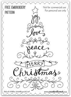 a christmas tree with the words joy love peace and merry christmas written in black ink