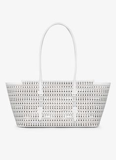 White Calf Leather Tote Bag, White Calf Leather Shoulder Bag With Double Handle, White Calf Leather Shoulder Bag For Daily Use, White Rectangular Calf Leather Shoulder Bag, Crazy Horse Paris, Azzedine Alaia, Zip Tote, Perforated Leather, Small Leather Goods