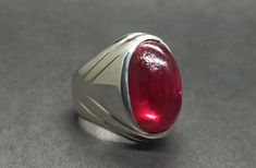 Cabochon Big Dark Deep Red Ruby Sterling Silver 925 Handmade Mens Heavy Ring Product: Ring Gemstone: Ruby Color: Red Handmade Ring It is heated and treated (lab created) but High Quality Ruby with pure 925 Sterling Silver Handmade Ring. Collectible Red Rings With Polished Finish, Collectible Red Ruby Ring With Polished Finish, Classic Sterling Silver Cabochon Ruby Ring, Classic Sterling Silver Ruby Ring With Cabochon, Red Polished Finish Signet Ring As Gift, Collectible Ruby Ring With Polished Finish, Formal Cabochon Ruby Ring In Sterling Silver, Classic Ruby Ring With Polished Finish For Gift, Classic Ruby Ring With Polished Finish As Gift