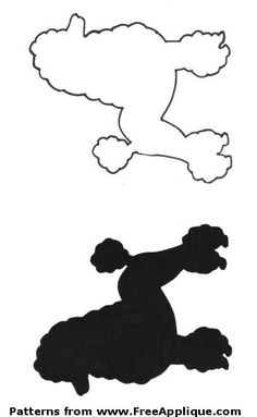 a black and white drawing of a poodle flying through the air with clouds above it