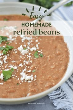 Easy Homemade Refried Beans - The Healthy Home Cook Refried Cannellini Beans, Refried Beans Stovetop, Healthy Refried Beans Recipe, Home Made Refried Beans, Leftover Pinto Bean Recipes, Rancho Beans Recipe, Homemade Refried Beans Easy, Refried Beans Recipe Canned, Restaurant Refried Beans