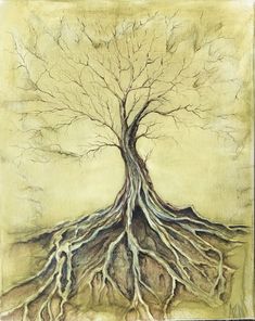 a drawing of a tree with its roots exposed